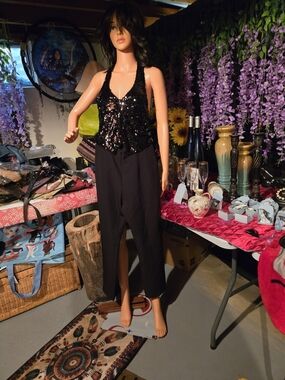 Zara Black Sequin Halter Jumpsuit